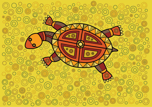Multicolored turtle in ethnic Australian pattern style