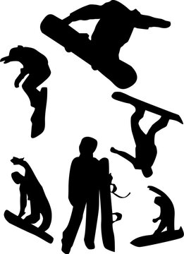 Snowboard set vector in black and white color