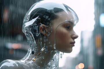 Future robot liquid glass embedded fashion - obrazy, fototapety, plakaty