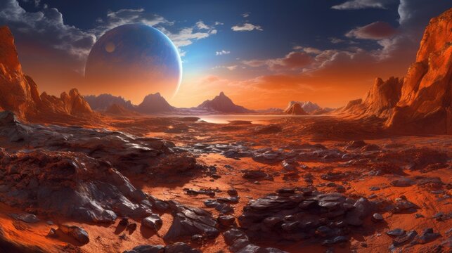 Mars planet surface. Generative AI