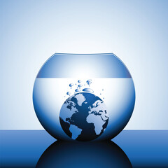 A globe sinking in water with bubbles