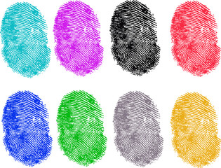 8 Colored Vector Fingerprints - Very accurately scanned and traced ( Vector is transparent so it can be overlaid on other images, vectors etc.)
