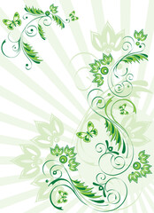 Vector illustration of green floral frame with butterflies