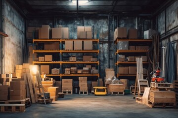 stock photo of warehouse room with stuff tools equipment photography Generative AI