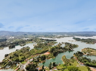Obraz premium Aerial photograph of Guatapé, Antioquia, Colombia, beautiful Colombian region, great water source