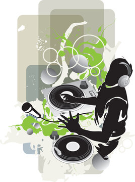Vector illustration of DJ in nightclub