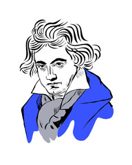 Beethoven vector drawing isolated on white background