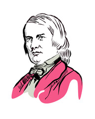 Schumann Robert, portrait, Vector outline drawing/illustration on white background - obrazy, fototapety, plakaty