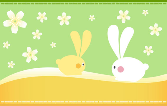 Easter Bunnies on Spring Background