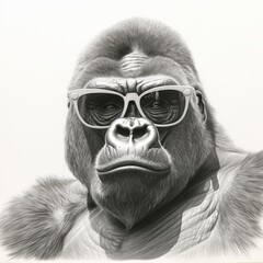 Gorilla wearing glasses, white background