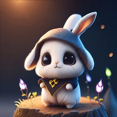 cute tiny hyperrealistic  bunny with Harry Potter look, - obrazy, fototapety, plakaty