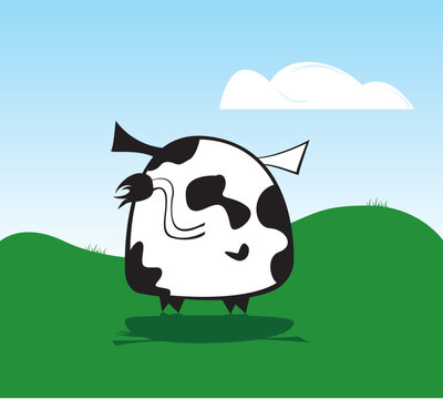 Vector cow turned around backwards in a meadow
