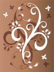 Fototapeta na wymiar Vector background with floral ornament and butterfiles