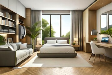 Obraz na płótnie Canvas Double bedroom, art deco-style interior design 