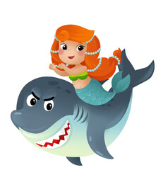 cartoon scene with mermaid princess and dolphin swimming together having fun isolated illustration for children