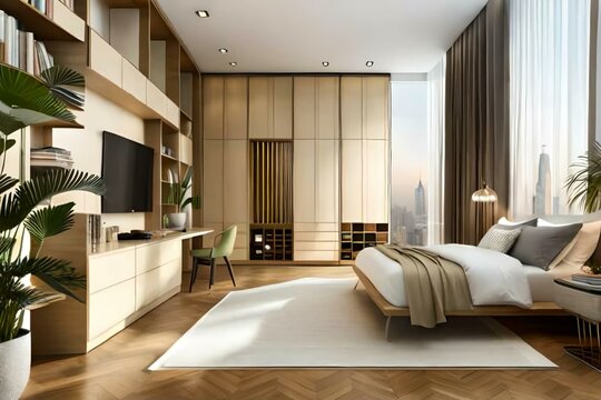 Double bedroom, art deco-style interior design 
