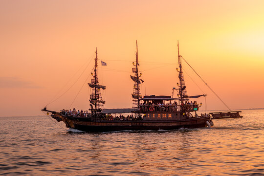 ship at sunset