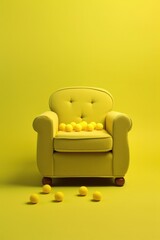 Armchair with tennis balls on a yellow background Generative AI