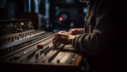Fototapeta na wymiar Expert sound engineer mixing music in studio generated by AI