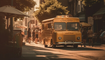 Obraz premium Crowded city street, rush hour traffic motion generated by AI