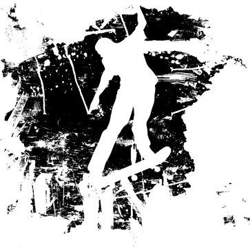 Skateboarder or snowboarder in vector silhouette with grunge style and effects