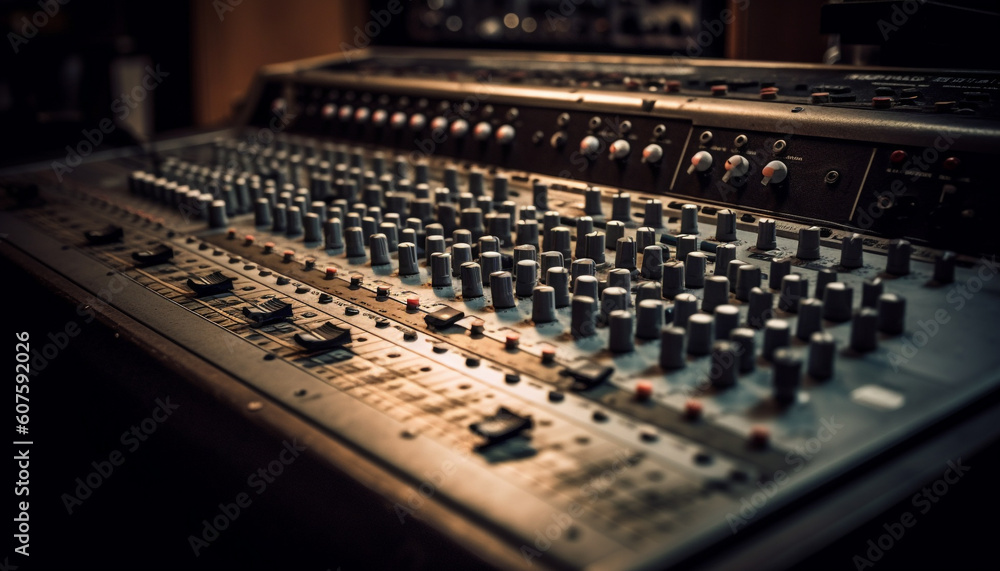 Poster expert sound engineer adjusting mixer knobs for performance generated by ai