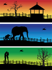 Nature banners, animals, peoples, vector illustration