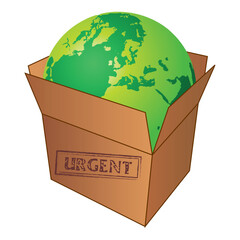 Terrestrial globe inside cardboard box over white