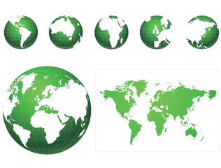 Global icons and map green and white