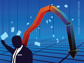 The broker afflicted by failure at a stock exchange during crisis in a vector