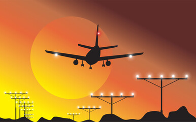 Airplane Landing in a wonderful sky - obrazy, fototapety, plakaty