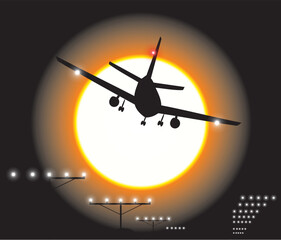 Airplane Landing in a wonderful sky