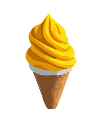 Realistic soft ice cream waffle cone. Soft serve ice cream, 3d vector american sundae swirl in wafer cone or machine vanilla ice cream.