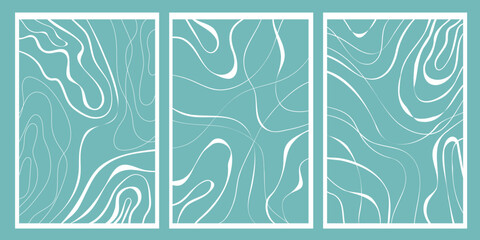 Set of stylish templates with organic abstract shapes and line in blue colors. Pastel background in minimalist style. Contemporary vector Illustration