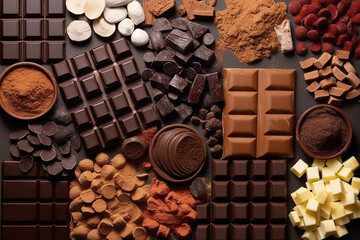 Fototapeta premium A table topped with lots of different types of chocolate. Generative AI.