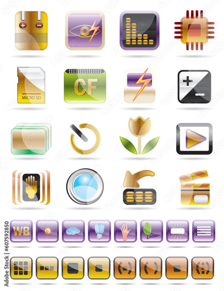 Poster digital camera performance - vector icon set