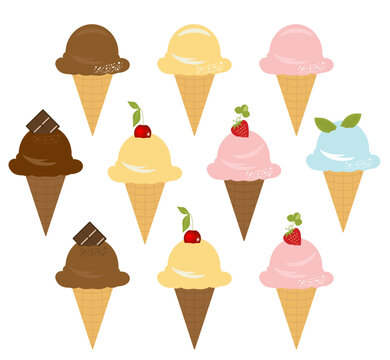 Vector Ice-Cream with Various Flavours Stylish Set