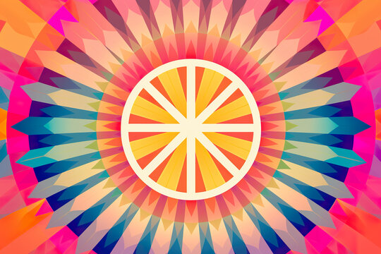 A picture of a slice of orange on a colorful background. Generative AI.