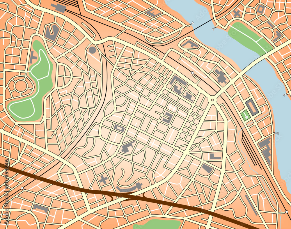 Poster editable vector map of a generic city with no names