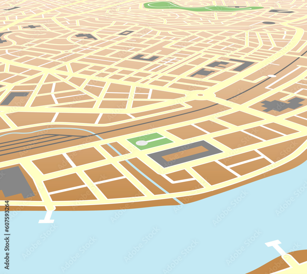 Poster editable vector map of a generic city at an angled perspective