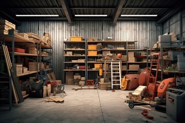 stock photo of warehouse room with stuff tools equipment photography Generative AI