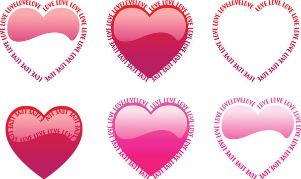 Heart shapes with shadow and the word love written inside. Totally editable vector