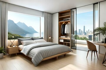 Fototapeta premium Double bedroom, minimalist-style interior design