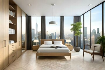 Double bedroom, minimalist-style interior design