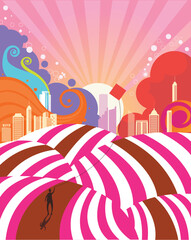 Obraz premium funky scenery background. created by Adobe Illustrator software.