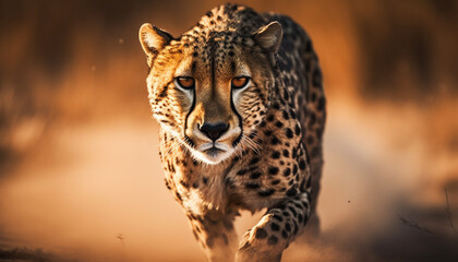 Majestic cheetah staring into the wilderness at sunset generated by AI