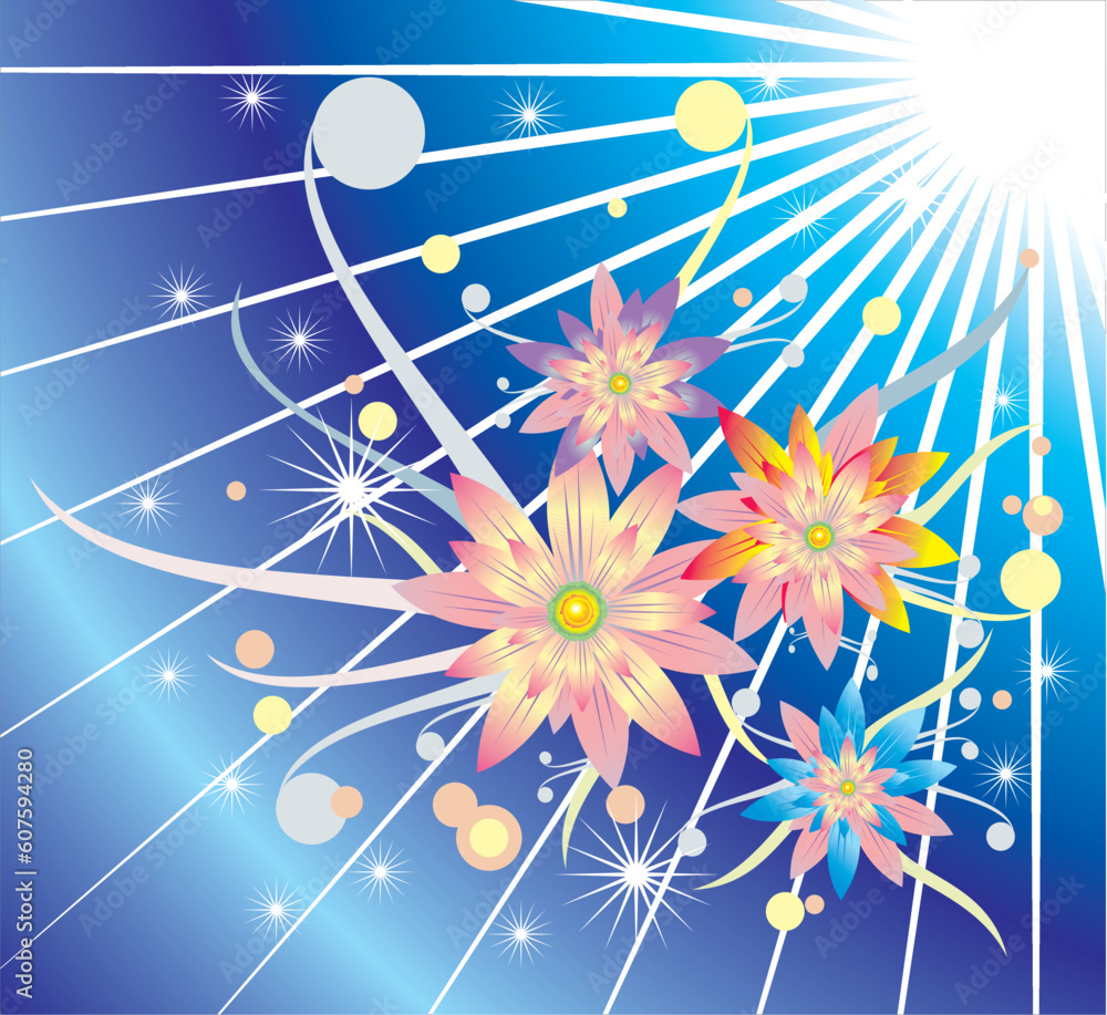 Sticker abstract colorful background with flower elements