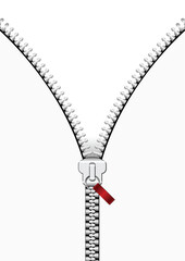 Silver zipper in a vertical line over white background © Designpics