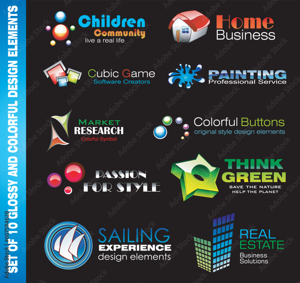 Poster coloful and glossy set of various design elements