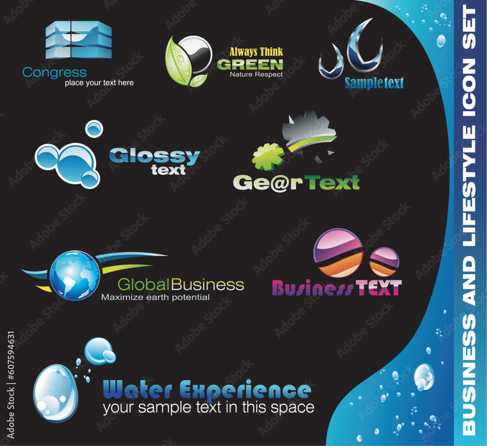 Poster coloful and glossy set of various design elements